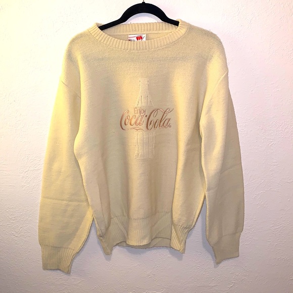 Men's Vintage Acrylic Coca Cola Beige Sweater Size L - Picture 1 of 4
